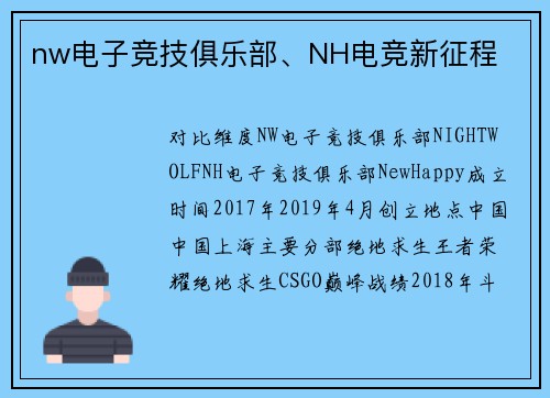 nw电子竞技俱乐部、NH电竞新征程