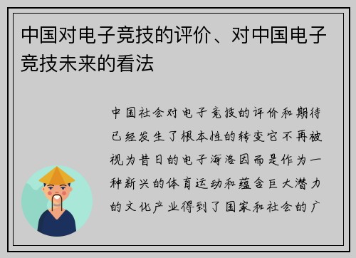 中国对电子竞技的评价、对中国电子竞技未来的看法